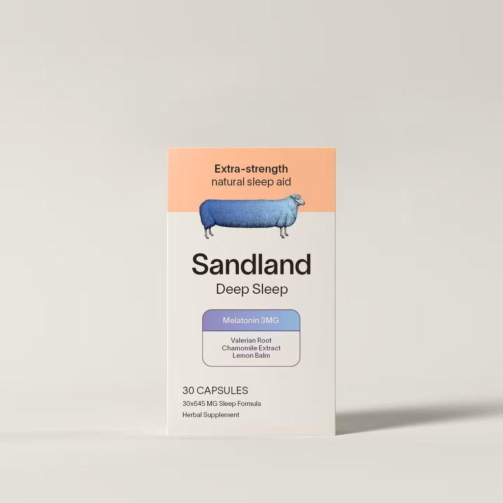 Sandland Deep Sleep with Melatonin, Natural Daily Sleep Supplement, 30 Capsules, 3mg Melatonin, Magnesium, Valerian Root, L-Theanine, Lemon Balm and Chamomile, Made in The USA
