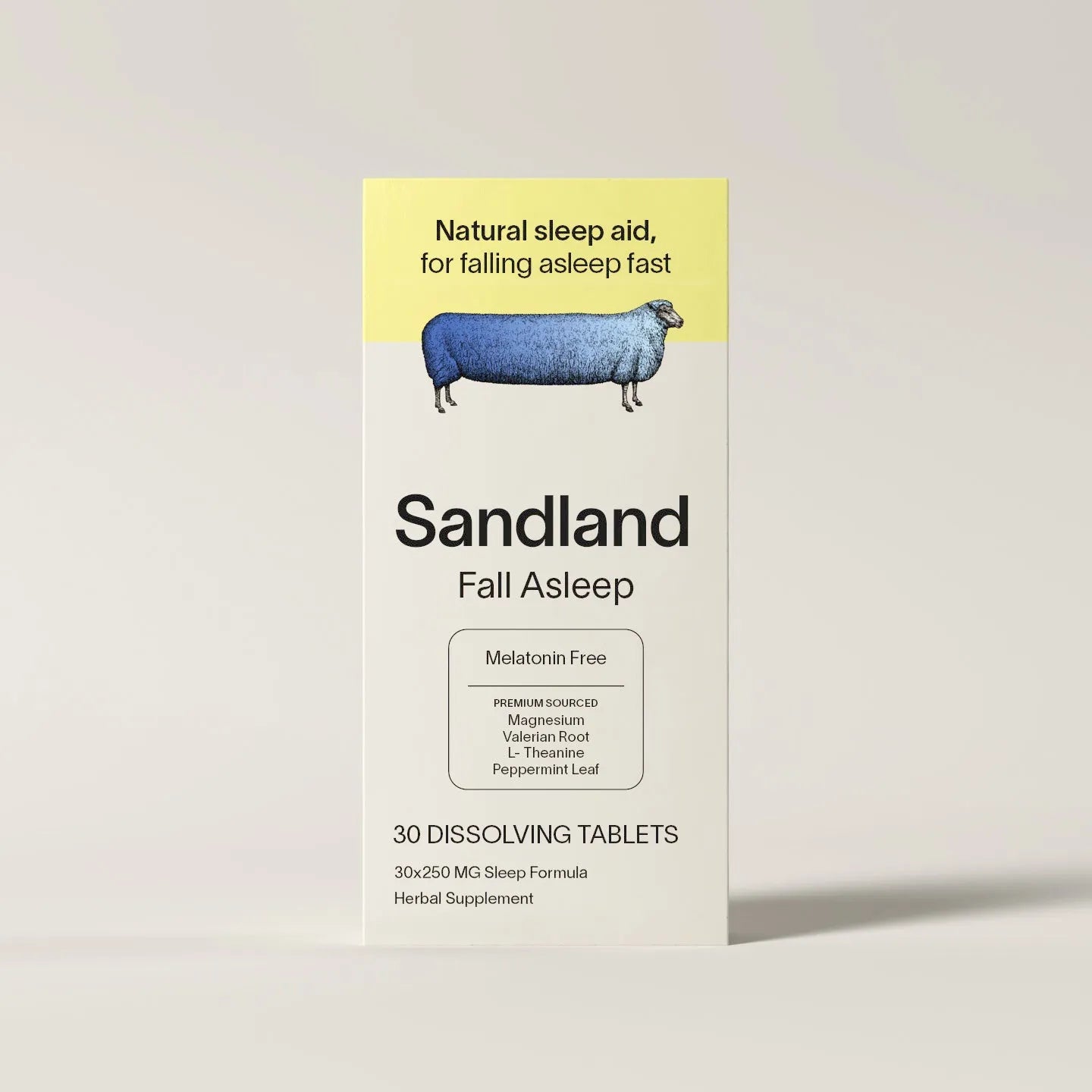 Sandland Fall Asleep, Natural Daily Sleep Supplement, 30 Dissolving Tablets, Magnesium, Valerian Root, L-Theanine, Peppermint Leaf, Melatonin Free, Made in The USA