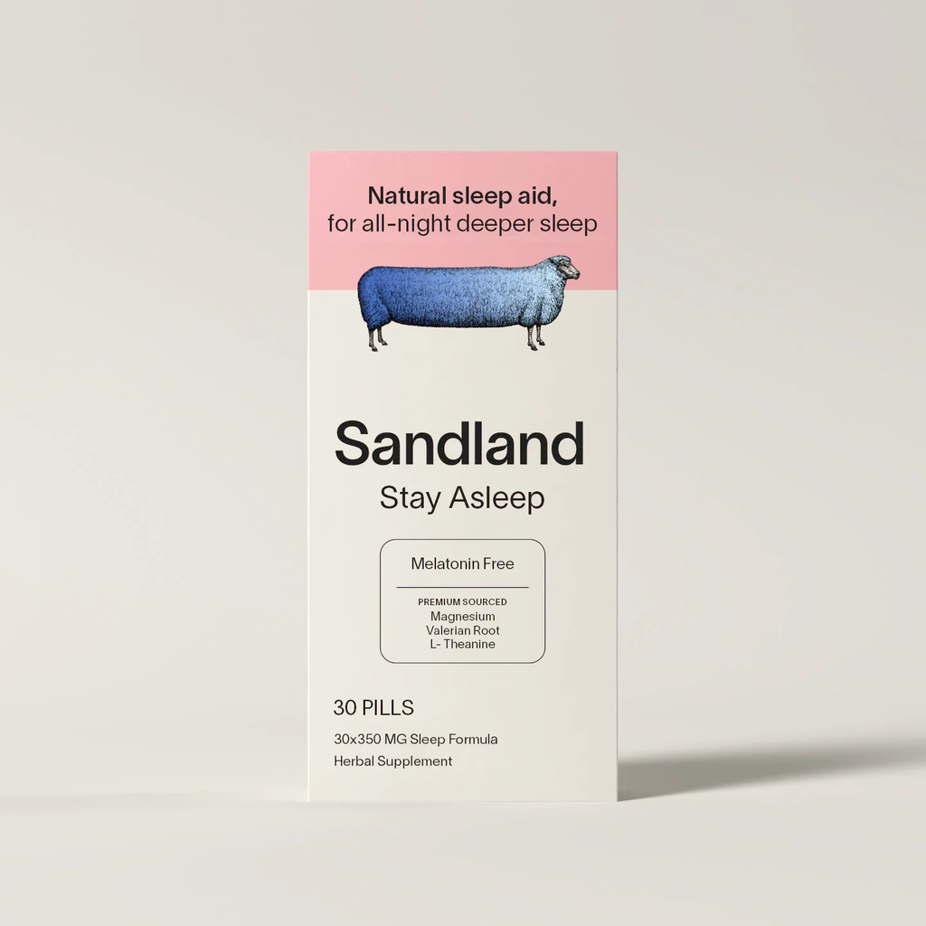Sandland Stay Asleep, Natural Daily Sleep Supplement, 30 Pills, Magnesium, Valerian Root, L-Theanine, Peppermint Leaf, Made in The USA